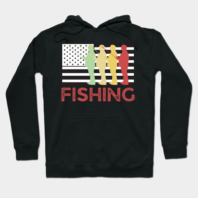 Fishing Team Vintage American Flag Hoodie by JustBeSatisfied